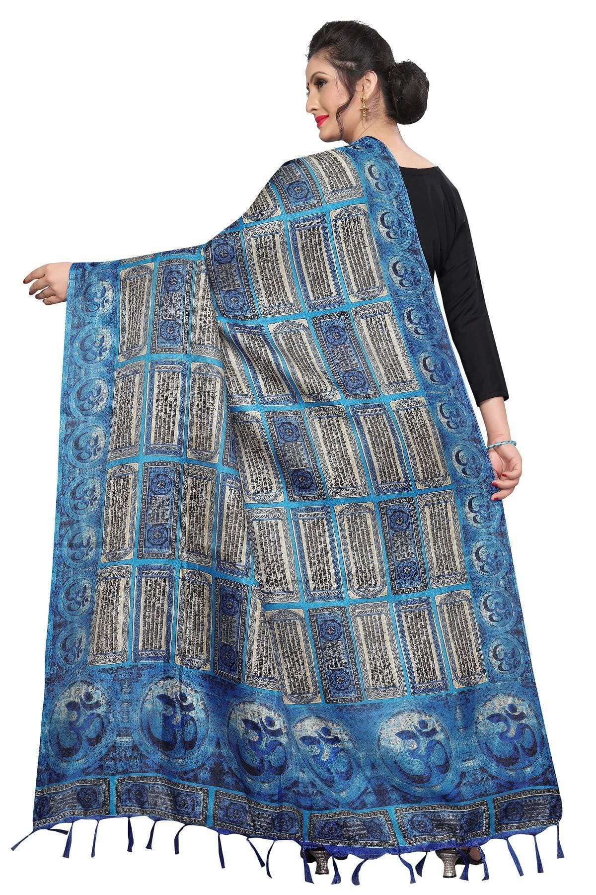 Vamika Blue Printed OM Designed Khadi Bhagalpuri Dupatta