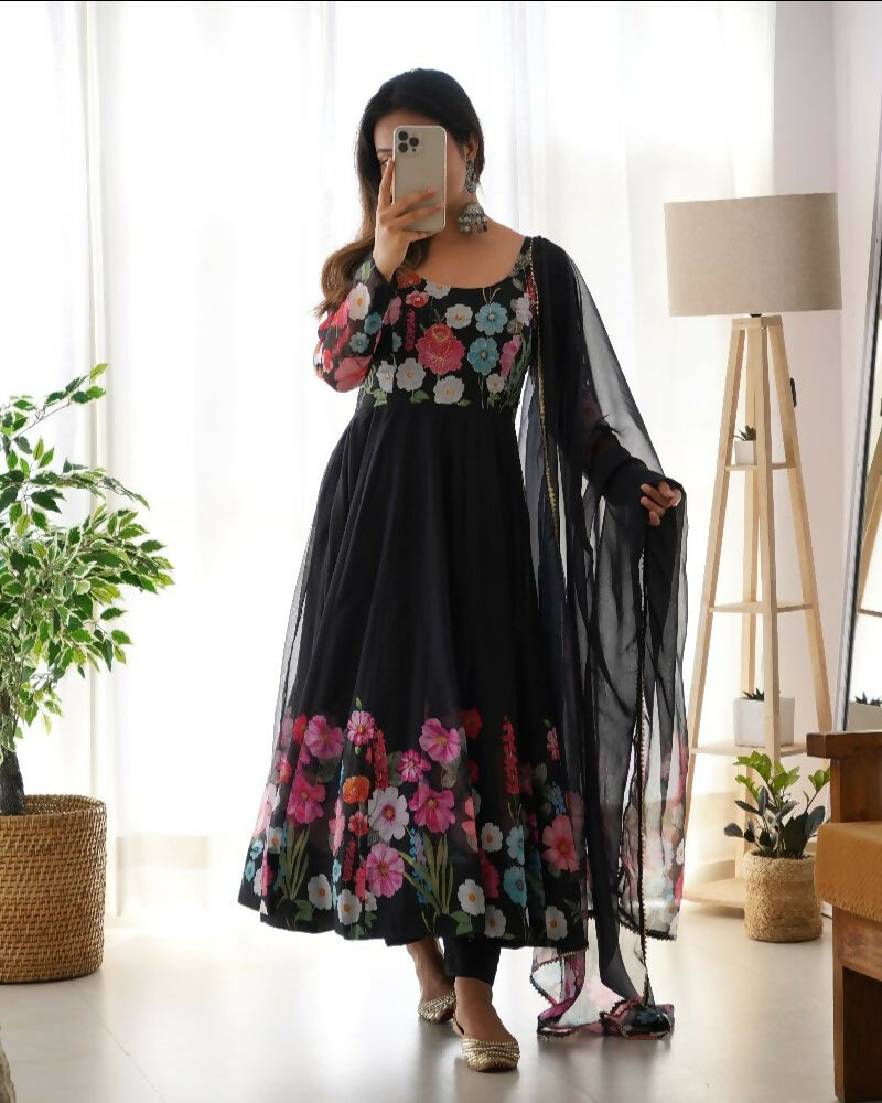Joban Fashion Black Kurta Set Organza Sequin Embroidery Work