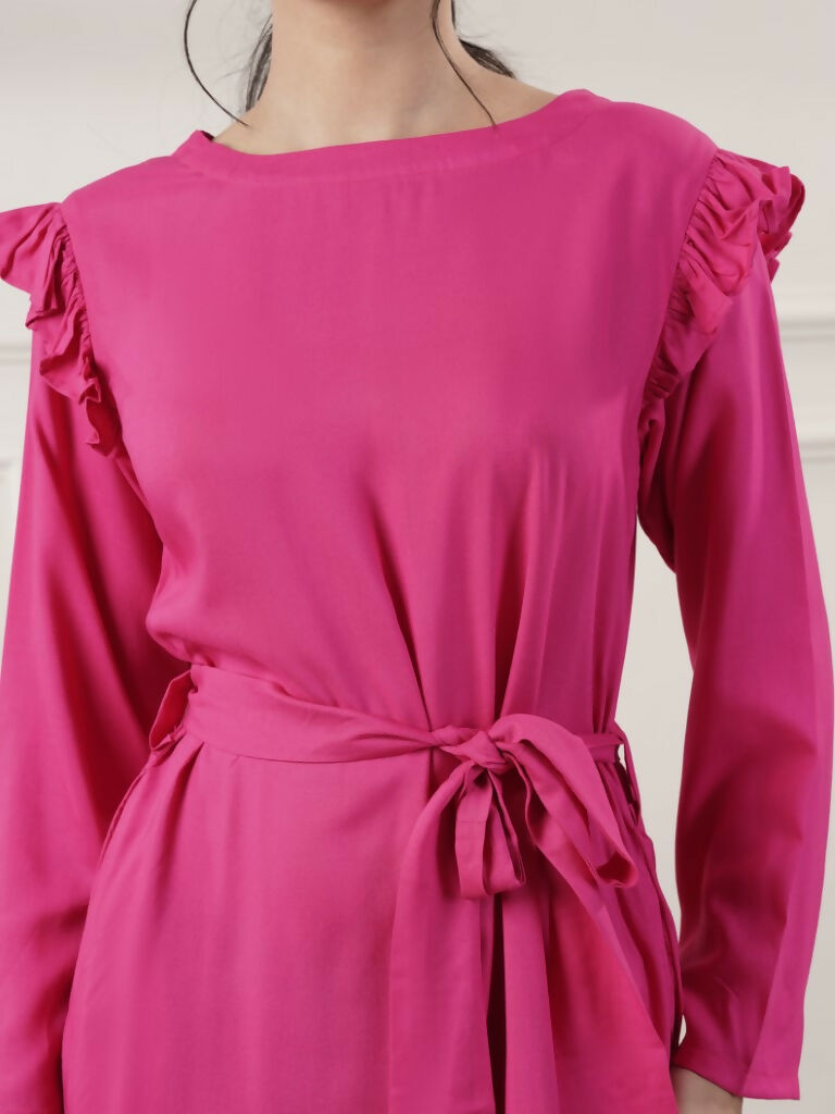 Joban Fashion Women's Rayon Pink Midi Dress