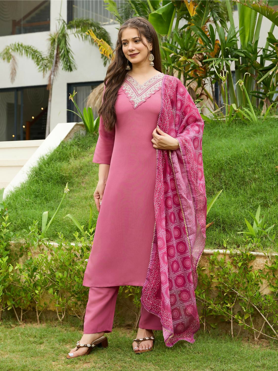 The52 Gajri Women's Beautiful Embroidered Rayon Fabric with Straight Kurta, Pant and Dupatta Set
