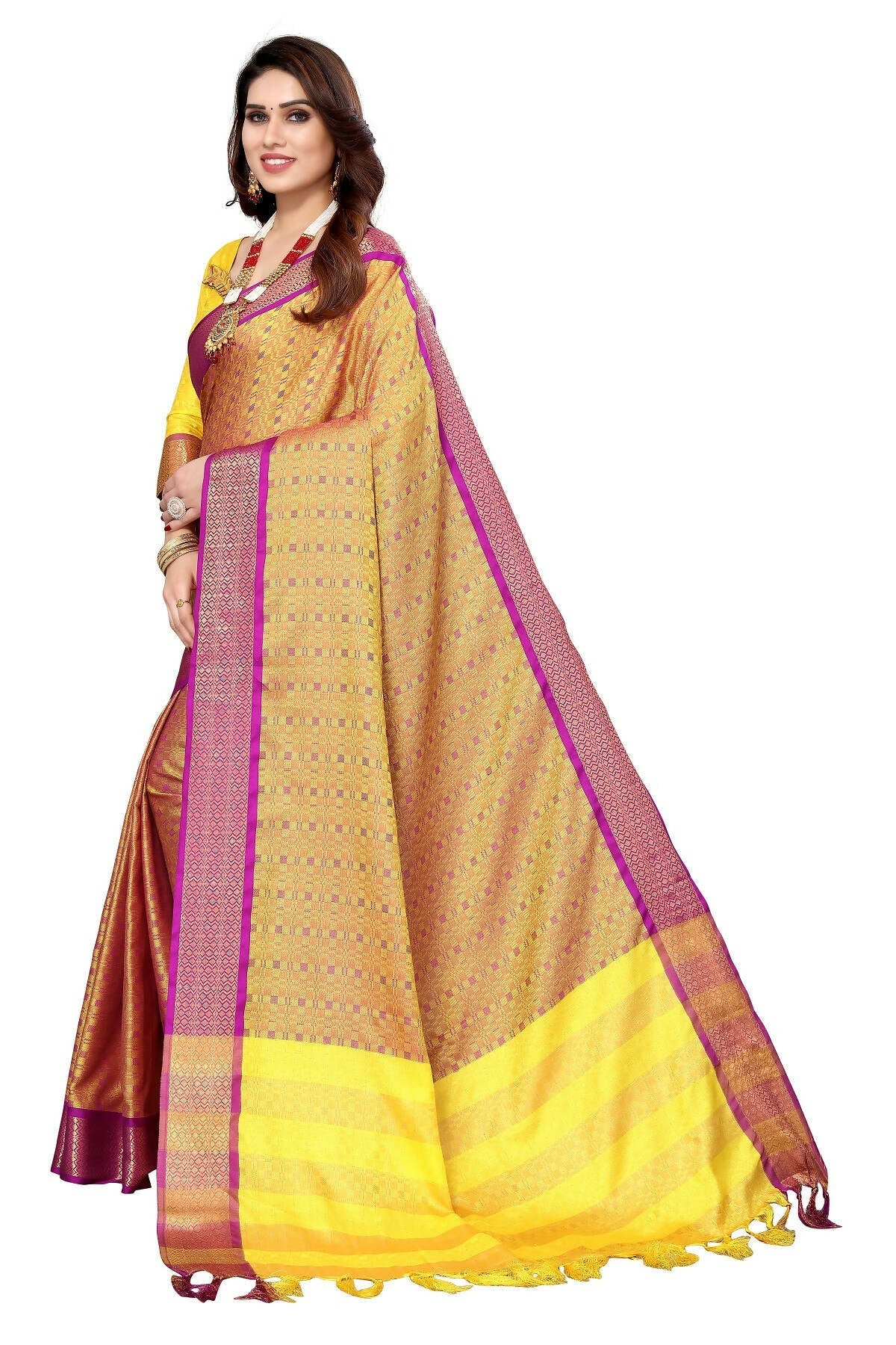 Vamika Weaving Yellow Cotton Silk Saree