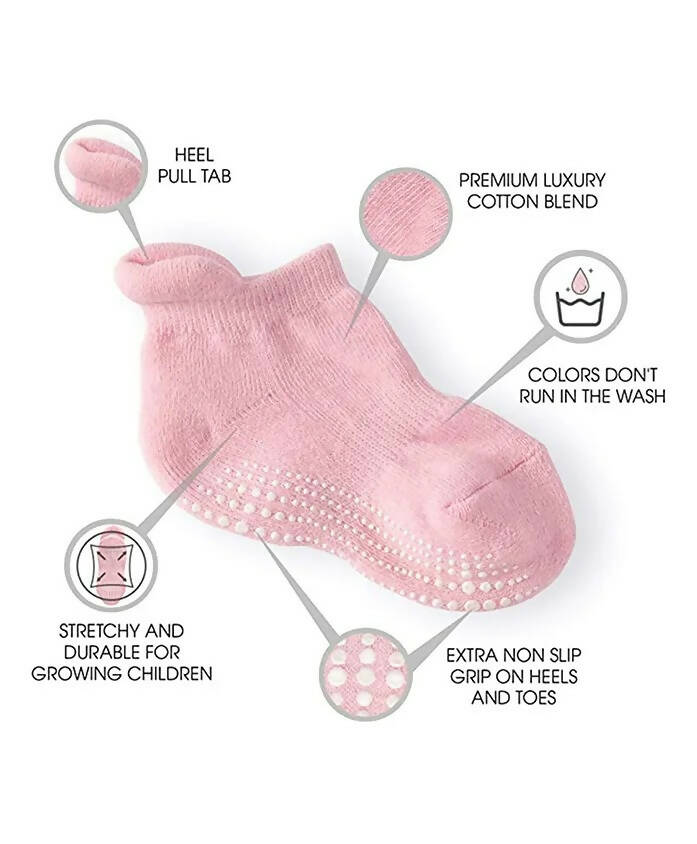 AHC Baby Socks Anti Slip Anti Skid Soft Cotton Blended Ankle length Socks With Grip