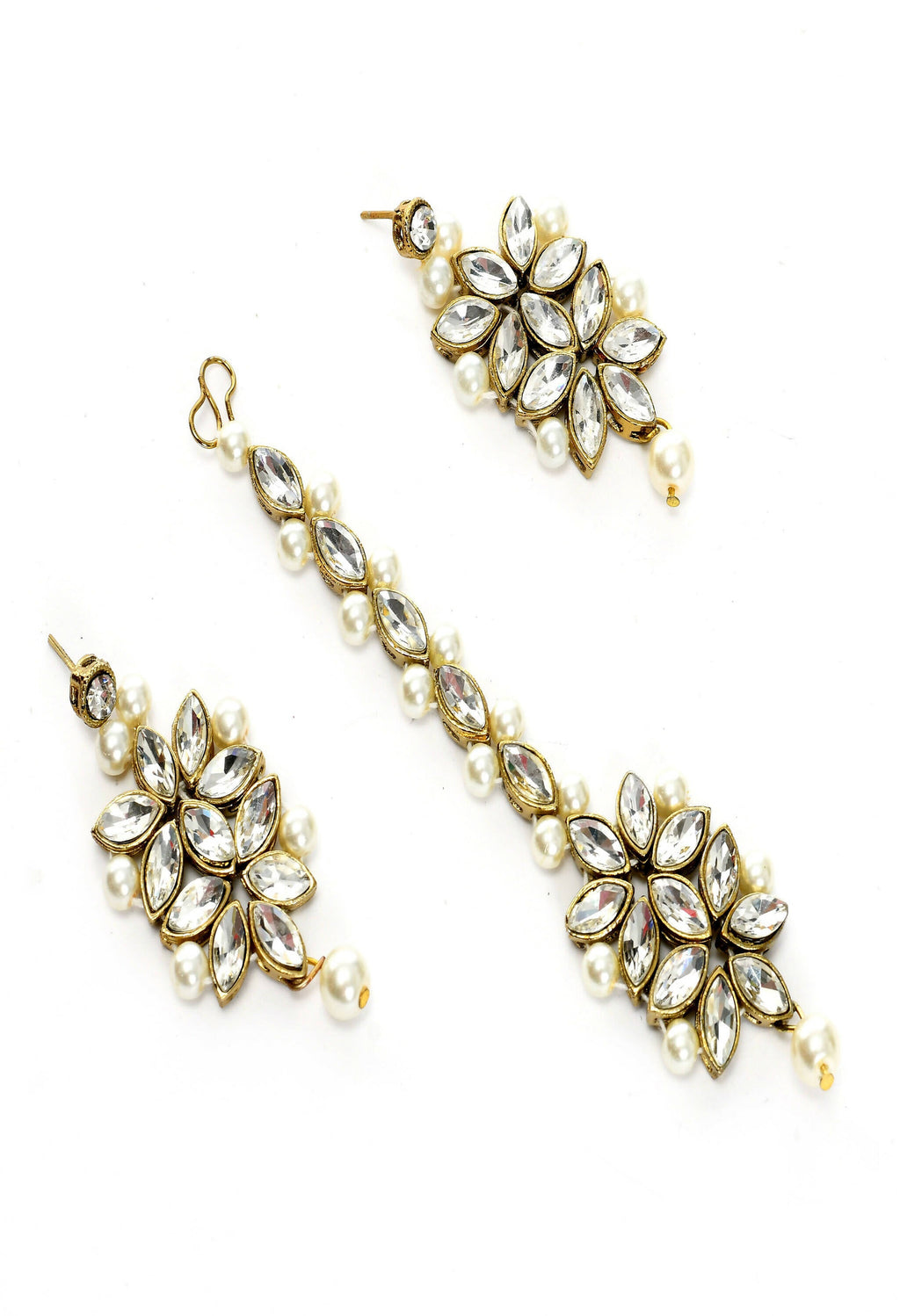 Mominos Fashion Johar Kamal Gold-Polished Brass Finish Kundan/Pearls Choker For Women (White)