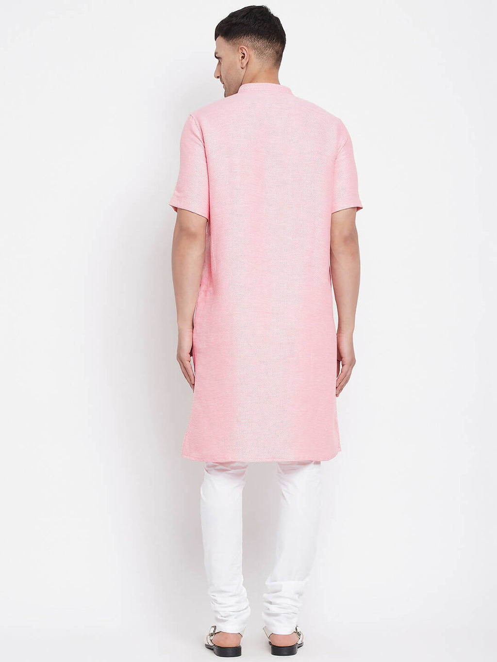 Even Apparels Pink Pure Cotton Men's H/S Kurta With Band Collar