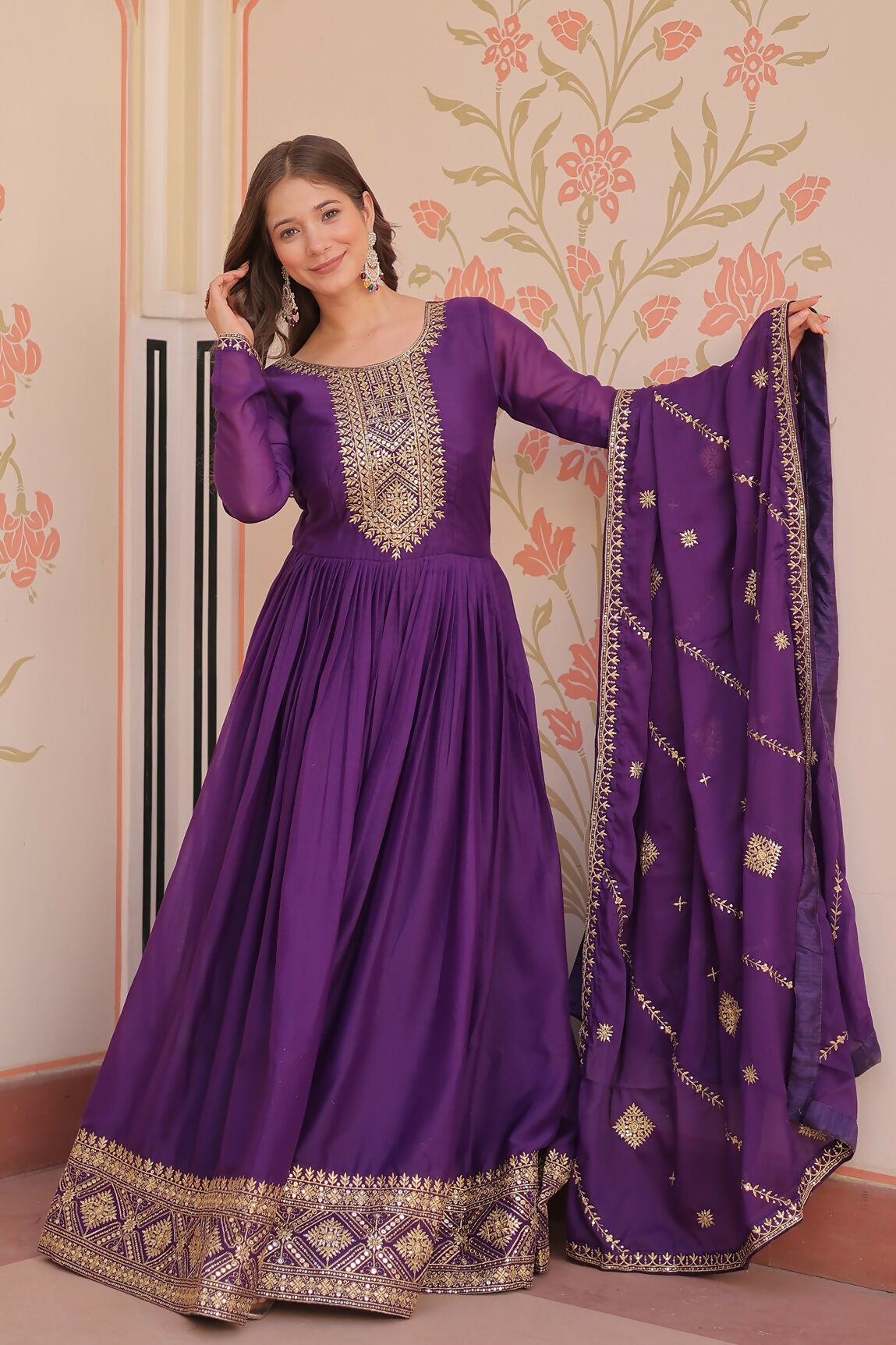 Joban Fashion Purple Georgette Sequence Embroidery Work Kurta Set