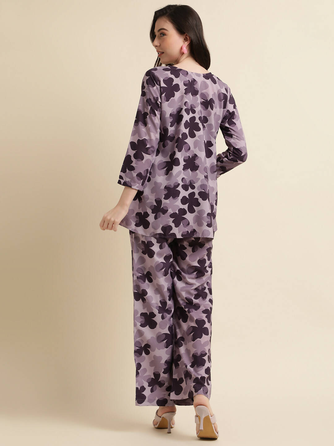 Purple Poly Crepe Digital Printed Top with Matching Bottom - Preeti