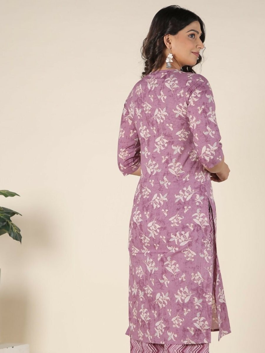 Aramya Pink Soft Cotton Floral Straight Kurta for Women