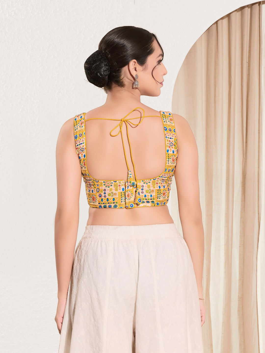 Joban Fashion Yellow Viscose Rayon Padded Blouse With Square Neck Sleeveless