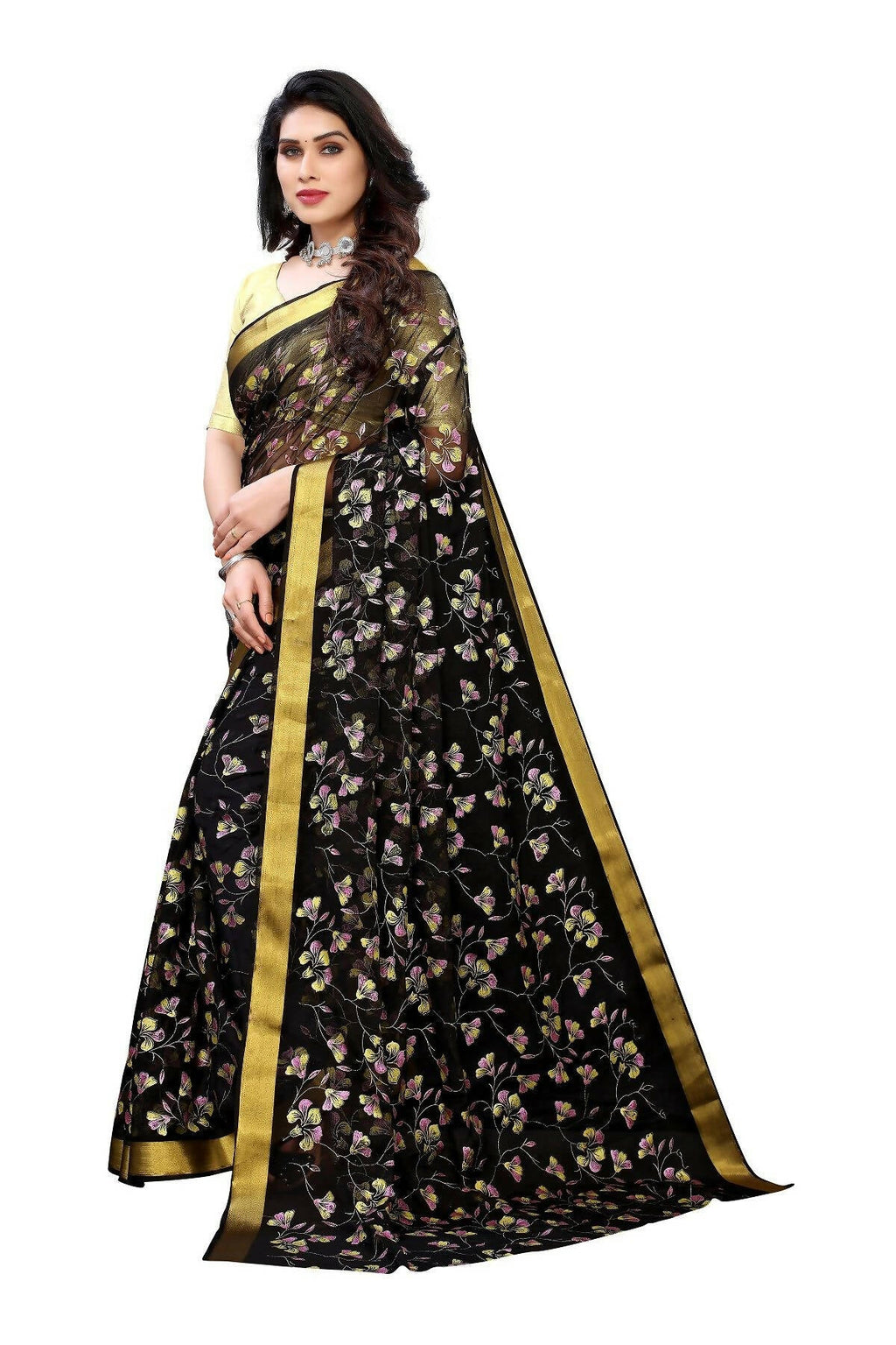 Vamika Black Printed Chiffon Saree (UJALA BLACK)