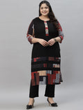 Sztori Plus Size Printed Neck Round Neck Straight Kurta
