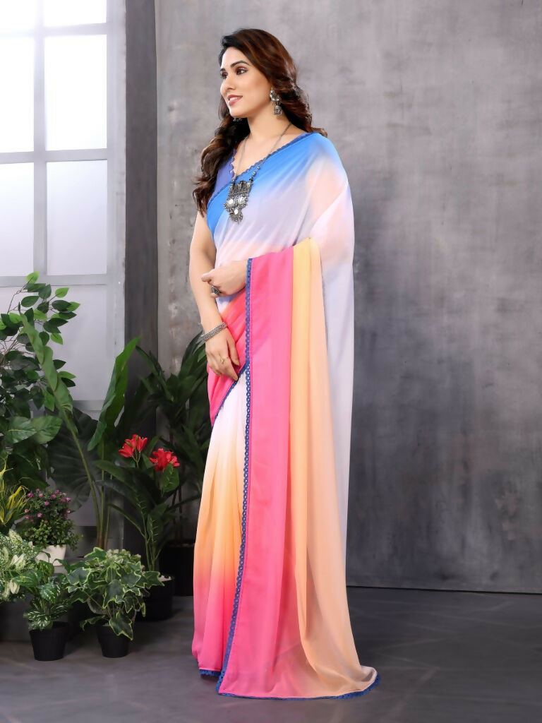 Partywear Designer Multi Georgette Fancy Saree - Satrangi