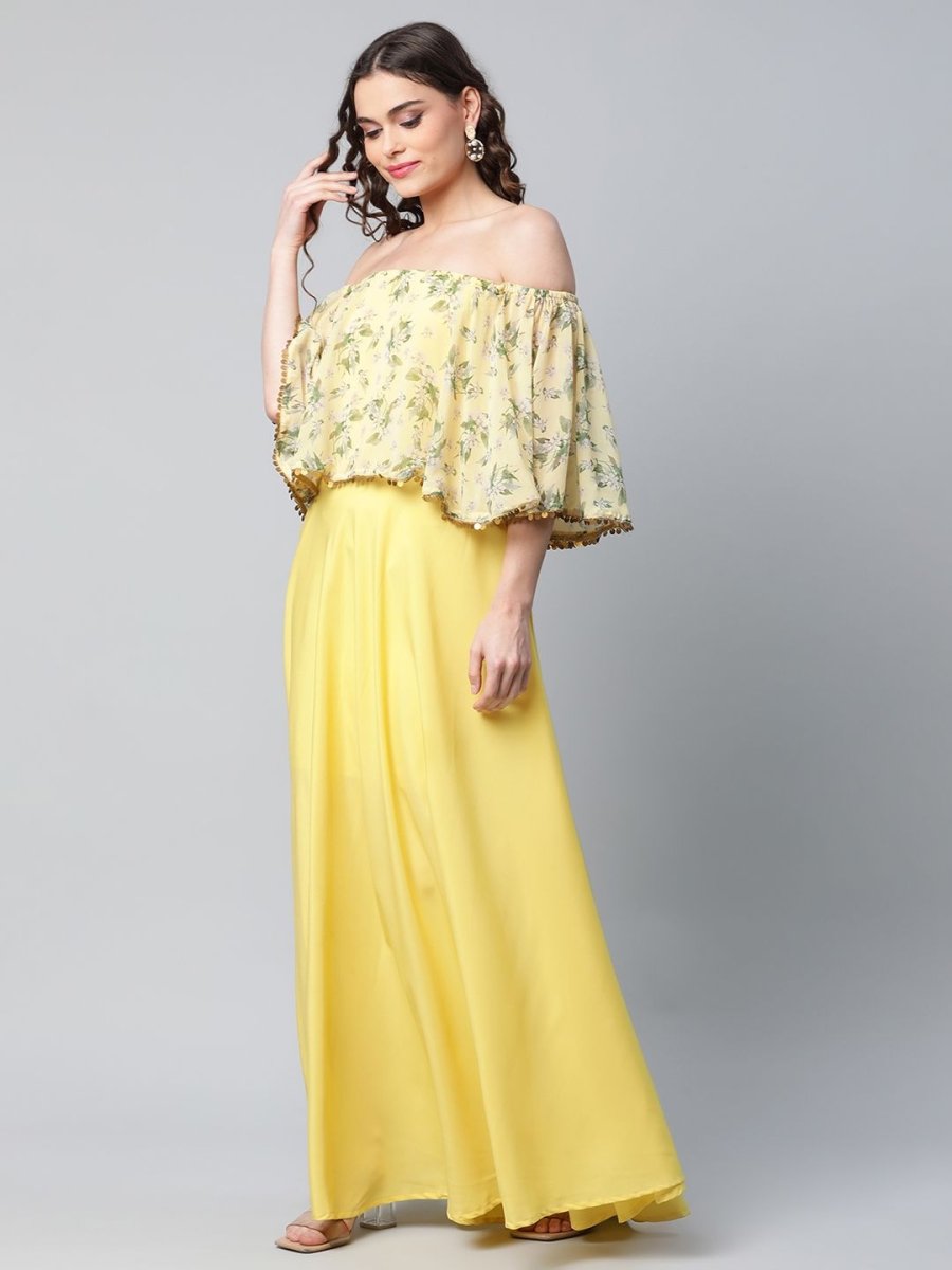 Ahalyaa Women Crepe Printed Yellow Dress