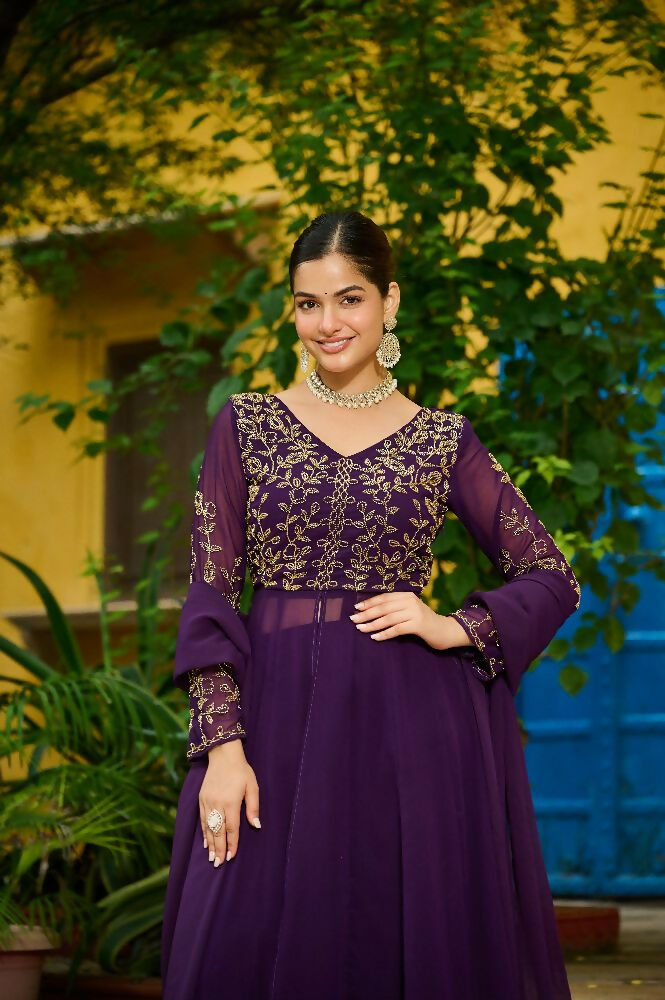 Joban Fashion Purple Readymade Kurta Set With Sequence embroidery Work