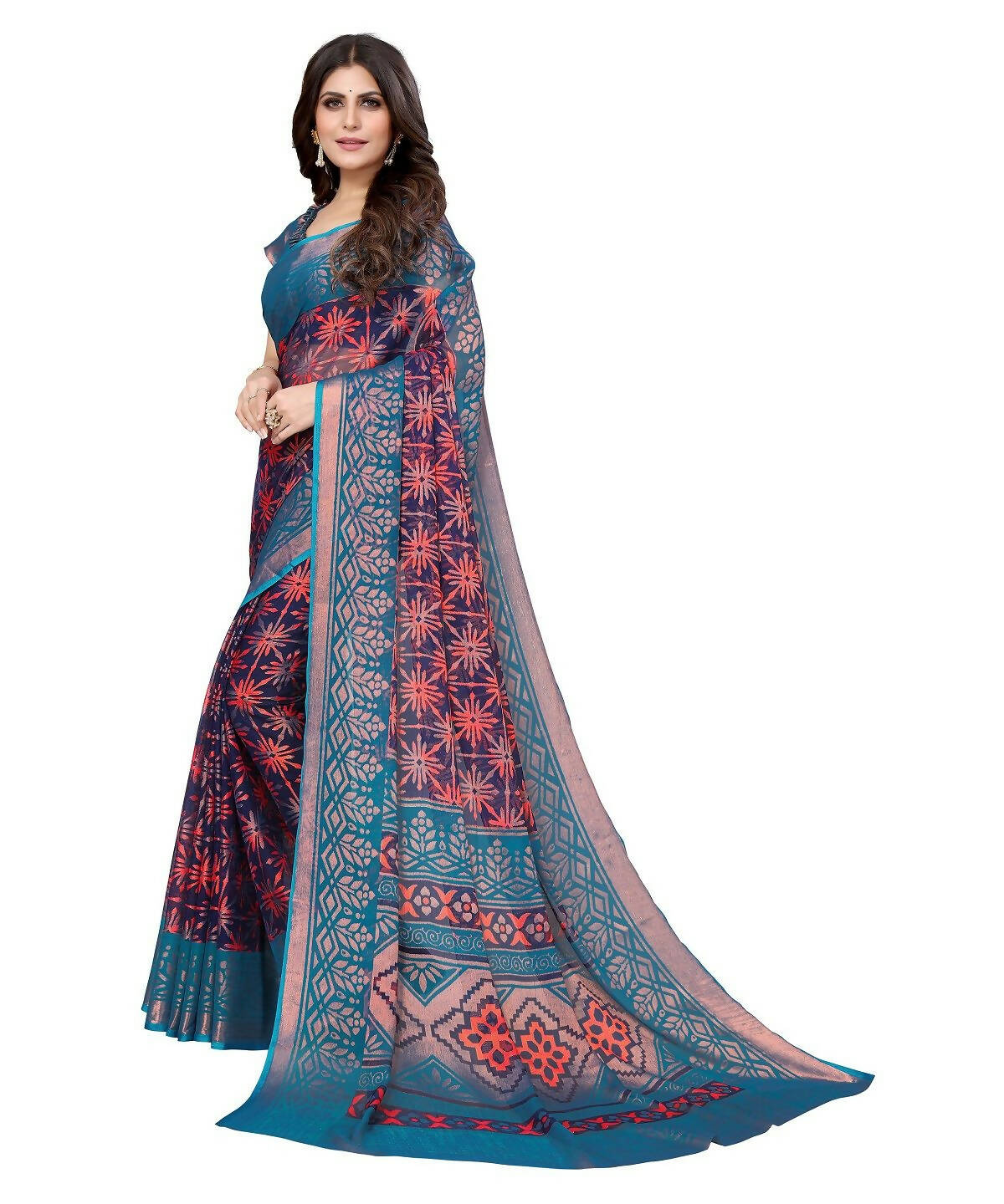 Vamika Navy Blue Chiffon Brasso Bollywood Style Woven Saree (DEVINA NAVY)