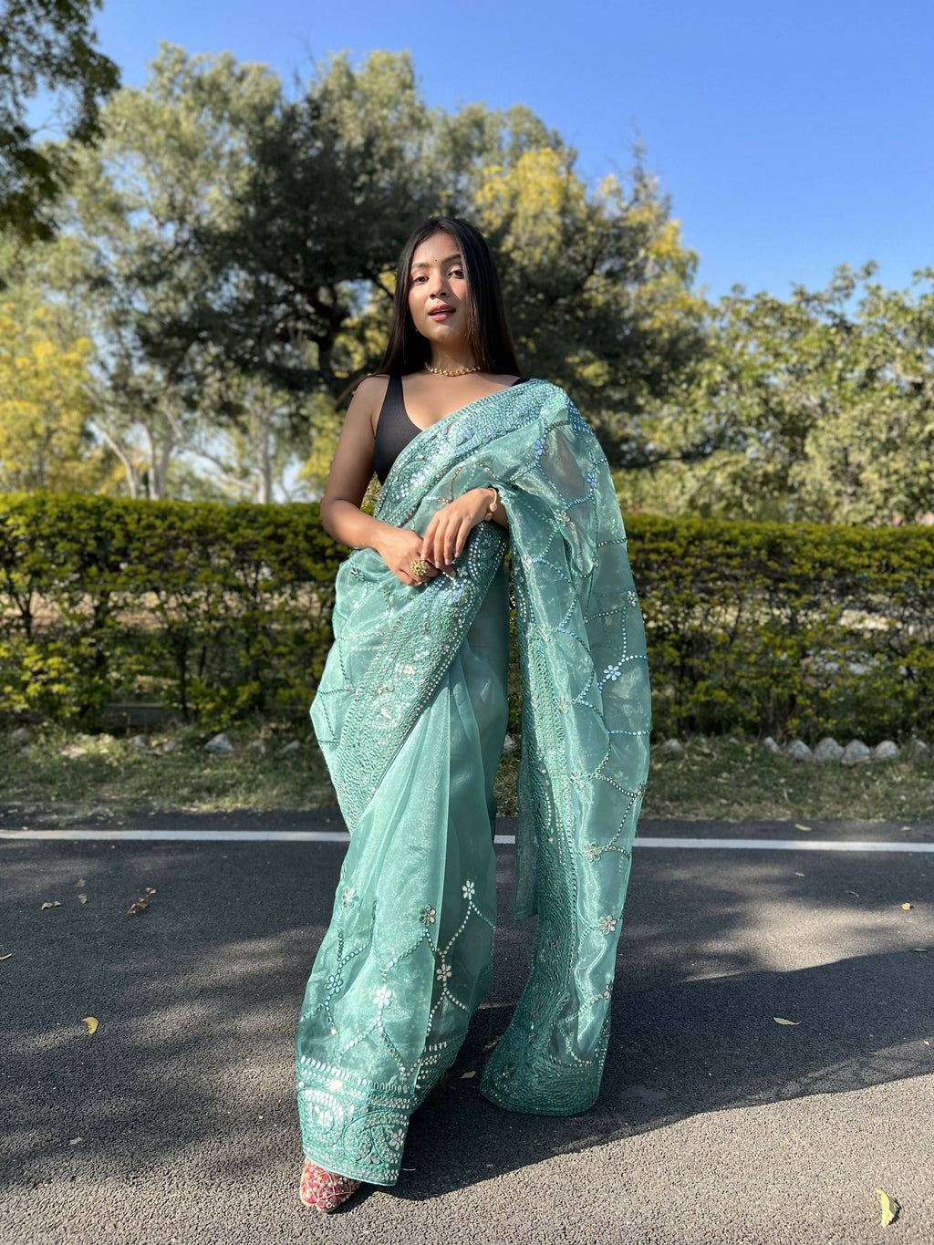 Vamsee Naina Green Organza Saree