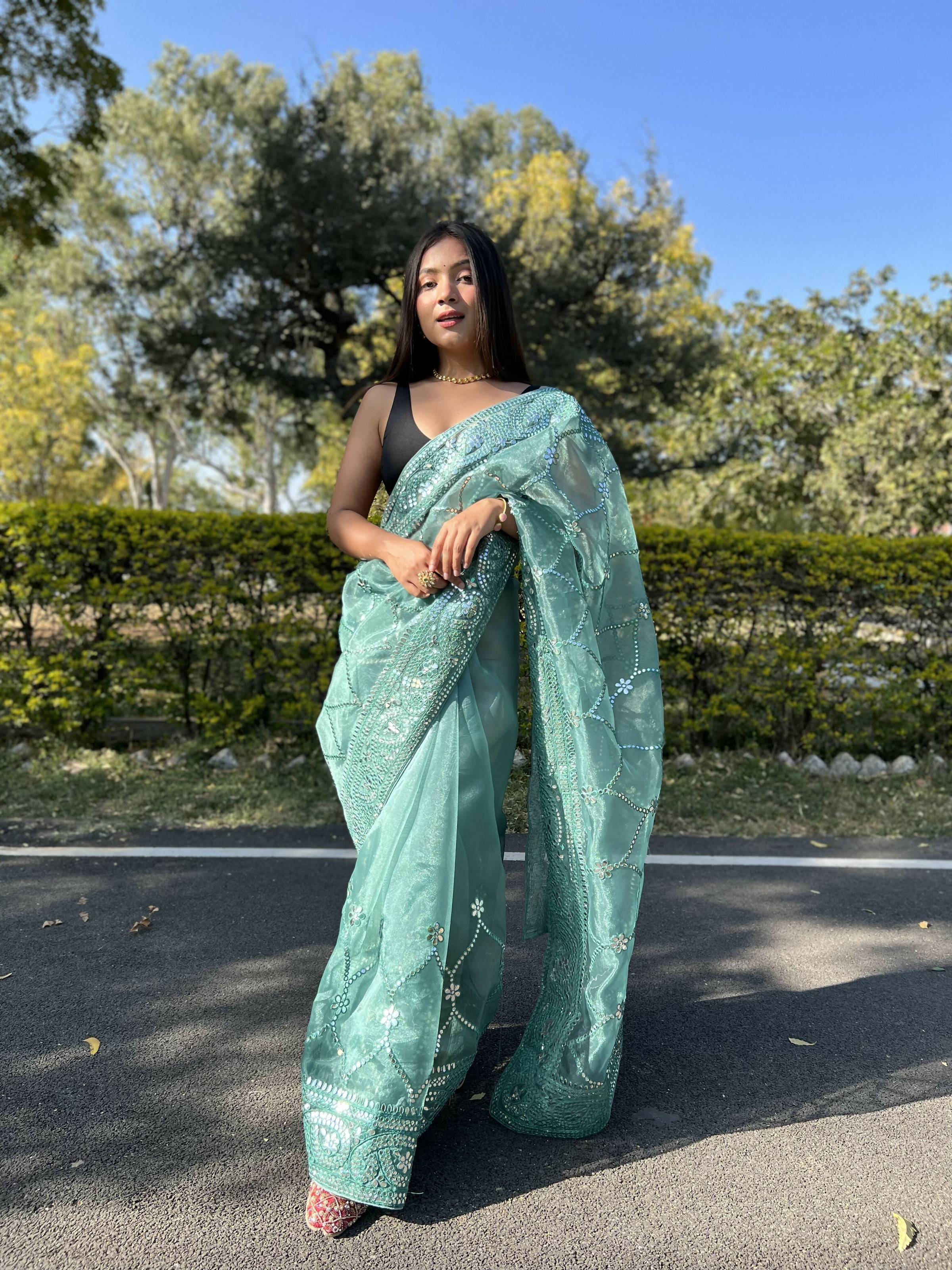 Vamsee Naina Green Organza Saree