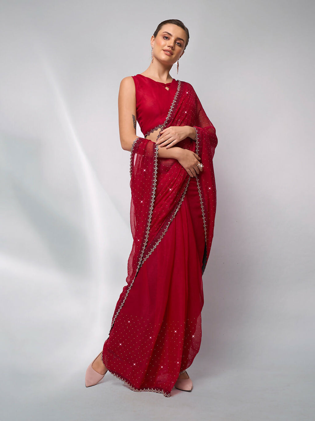Red Moss Swarovski Designer Saree - Shezlin