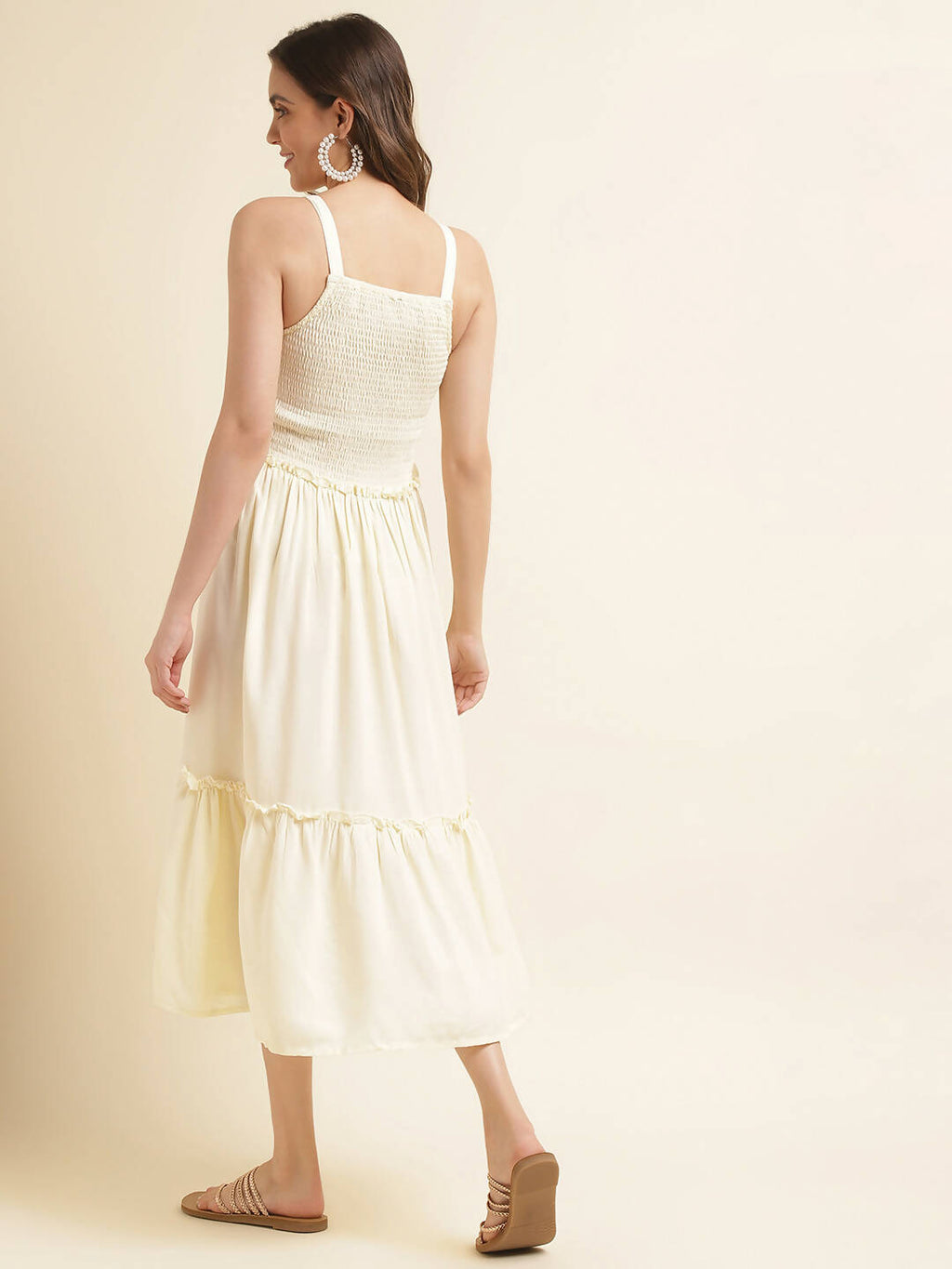 White Cotton Solid Flared Dress with Printed Shrug - Yukti
