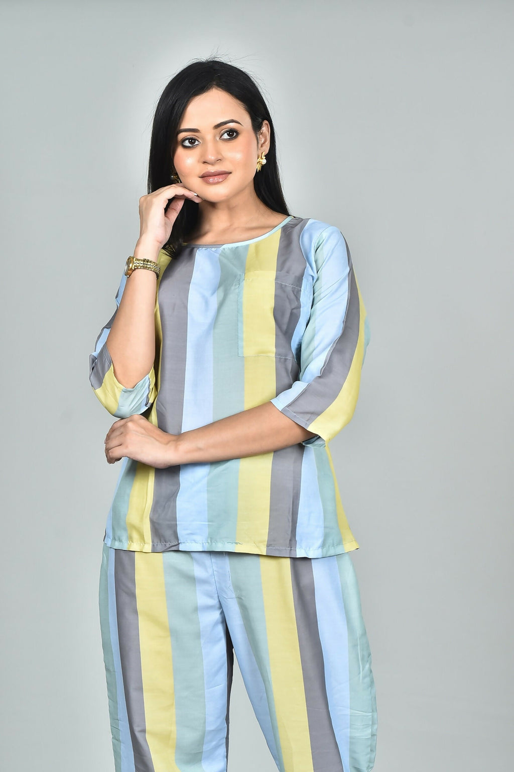 Morchari Digital Print Semi Muslin Co-Ord Set Top & Trouser-Multicolor