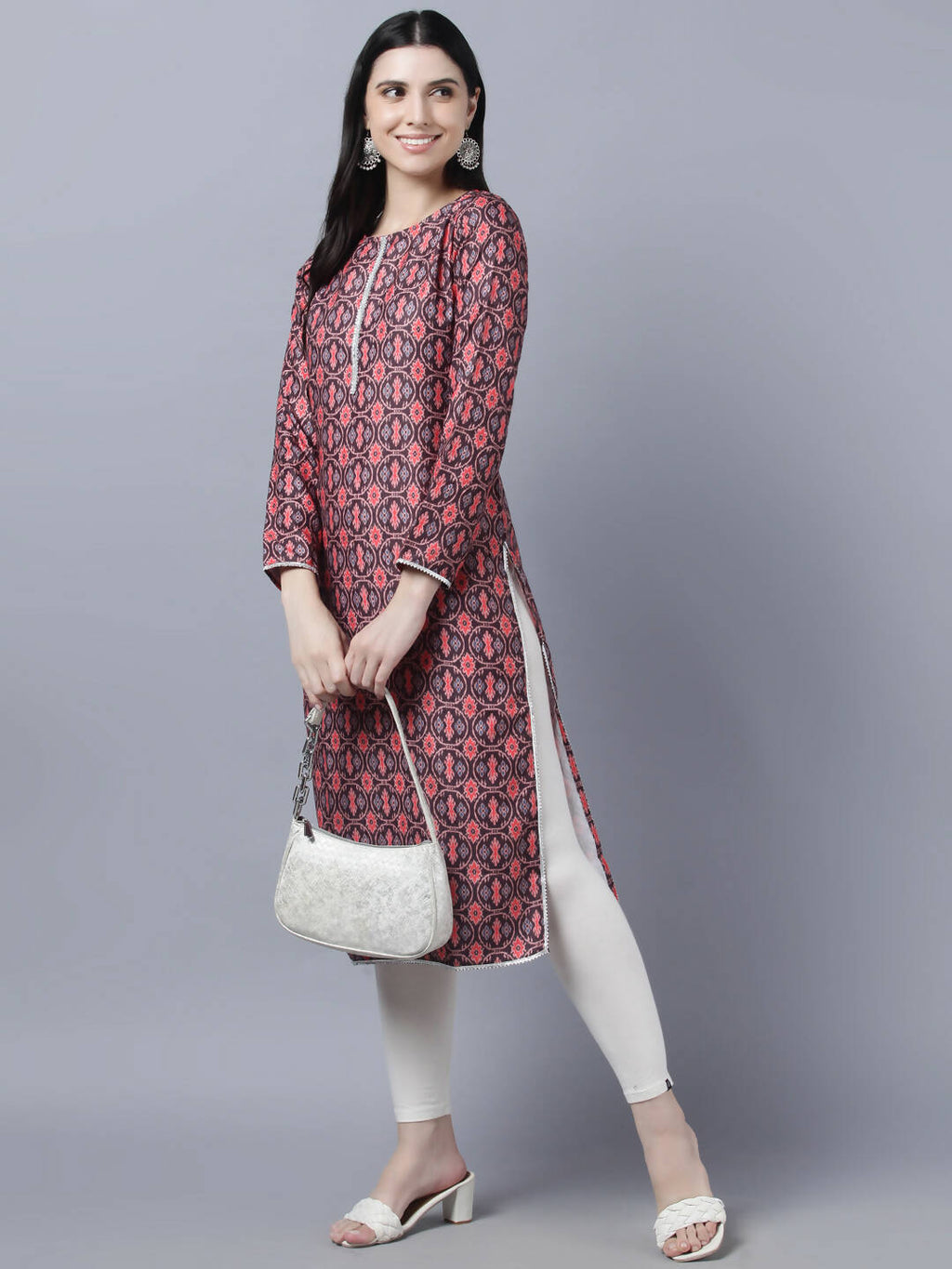 Myshka Women Burgundy Pink Ethnic Motifs Printed Kurta