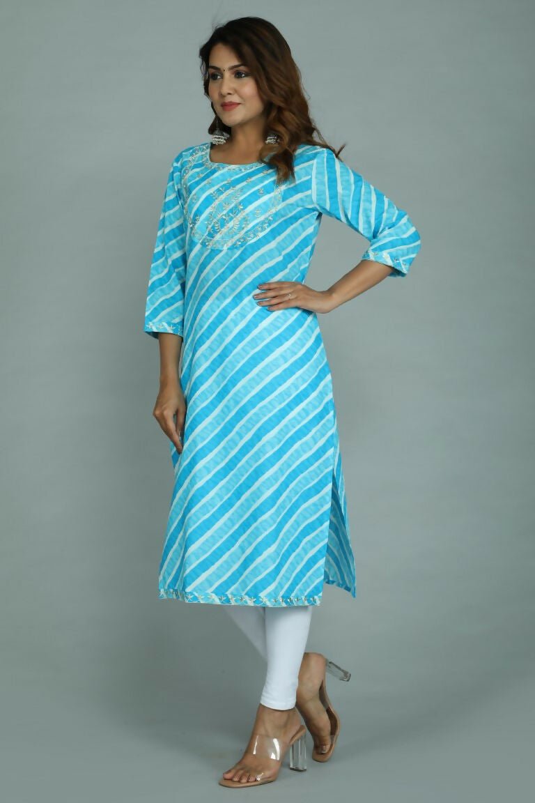 Alvano Women's Stylish Cotton Blend Laheriya Kurti