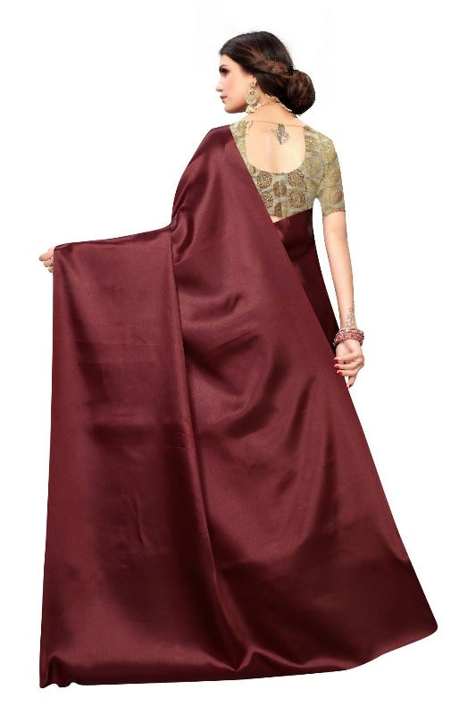 Vamika Maroon Satin Designer Saree (DUST MAROON)
