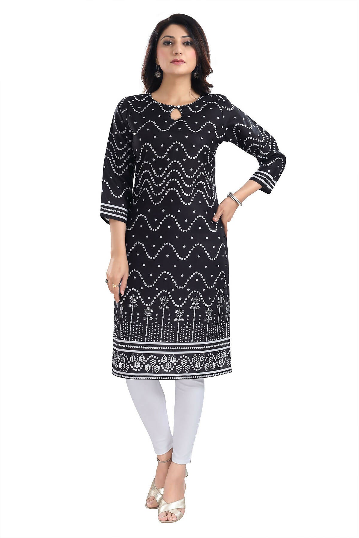 Snehal Creations Wonderful Black Designer Digital Print Cotton Slub Fabric Long Kurti Tunic