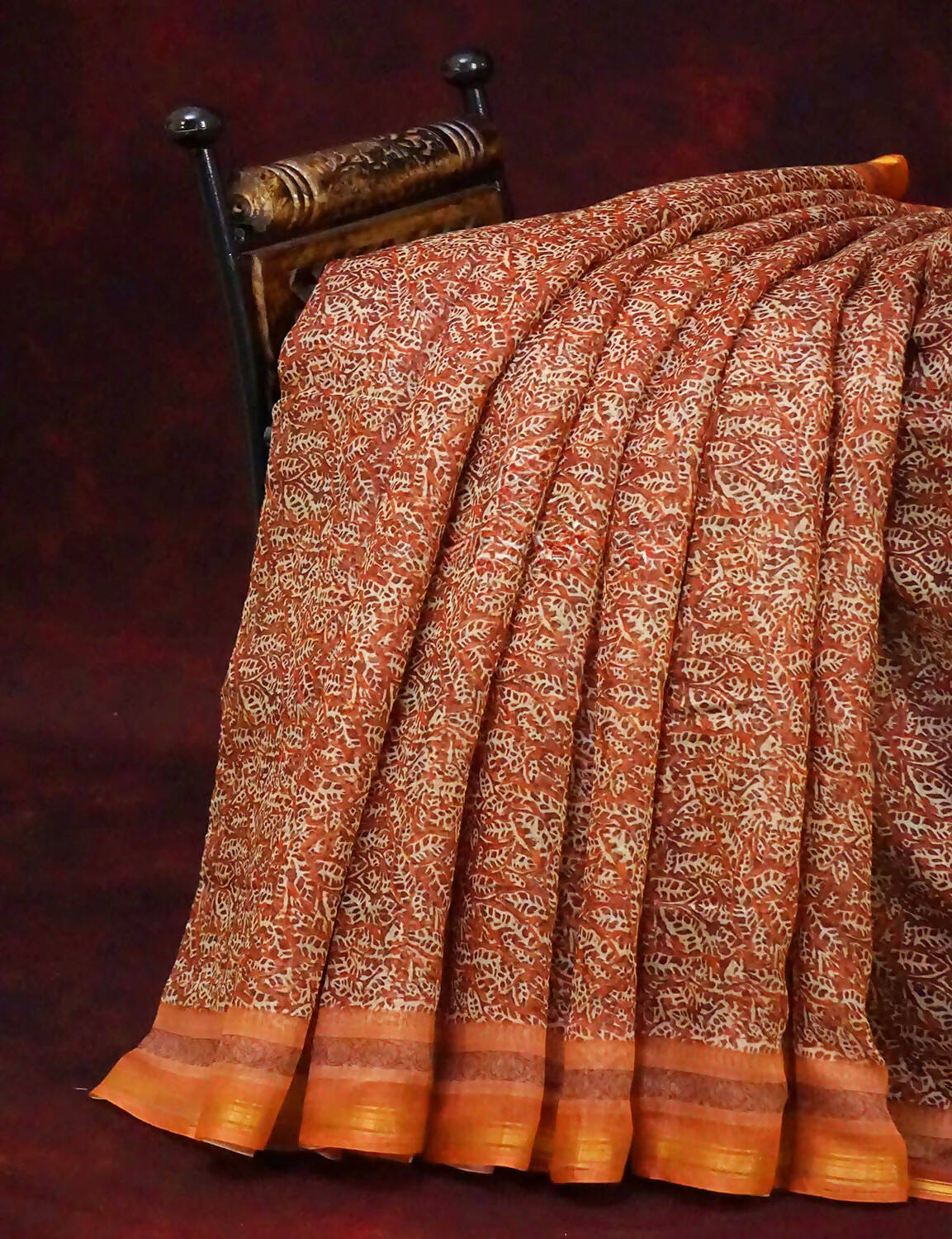 Orange and Rust Printed Semi Chanderi Saree By Gayathri Reddy Designer Studio