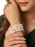 NVR Women Set of 2 Gold-Polished Traditional Pearls Beaded Bangles