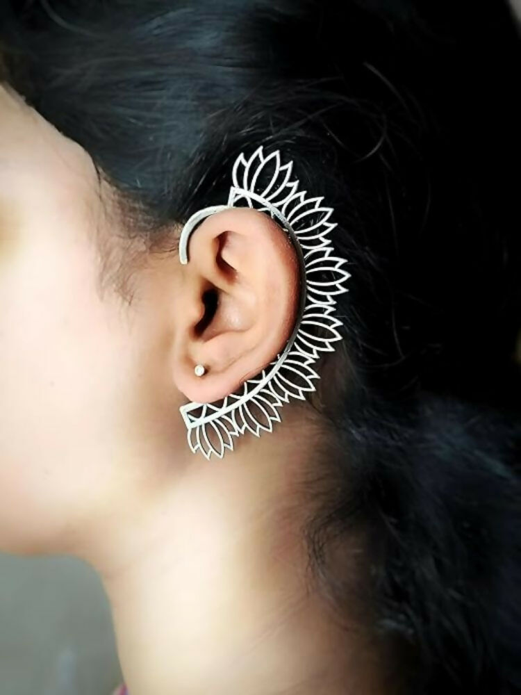 NVR Women Silver Plated Brass Lotus Shape Ear Cuff