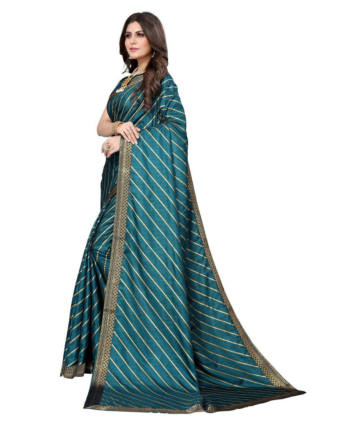 Vamika Dola Silk Rama Green Lace Border Bollywood Style Saree (SUCHI RAMA)