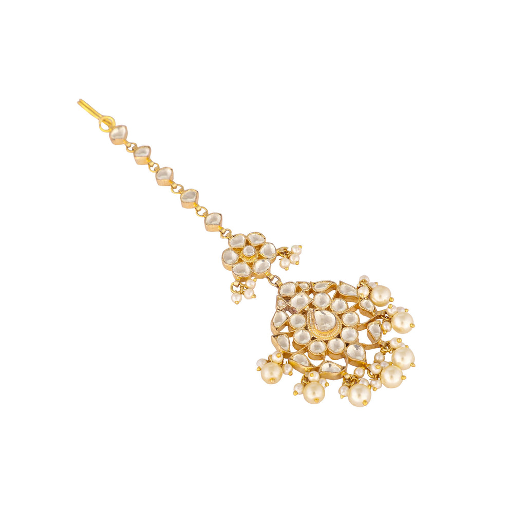 Nuyug 22K Gold-Plated Kundan Studded Maang Tikka Head Jewellery