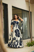 Aayaa Designer Cambric Cotton Printed Full Flaired Gown - Multi Color