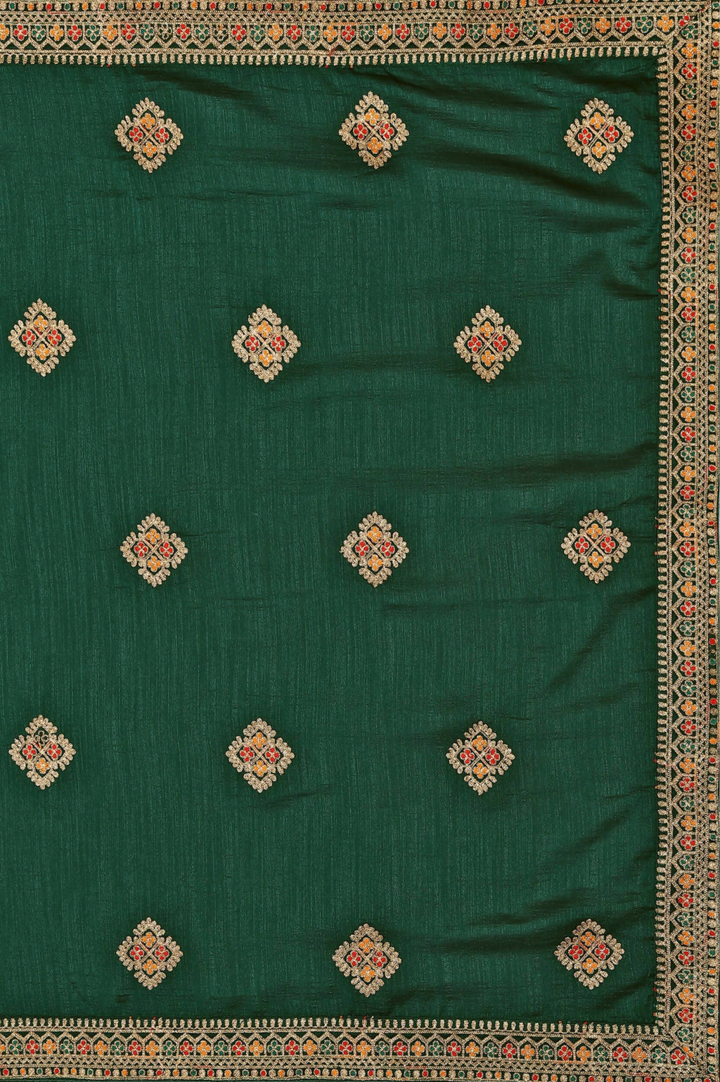 Green Chinon Embroidered Saree with Unstitched Blouse Piece - Roozal