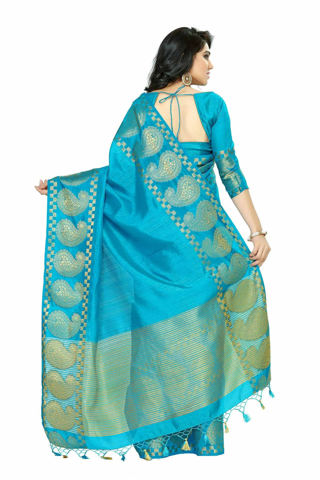 Mimosa Women's Banarasi Tussar Silk Turquoise Blue Saree
