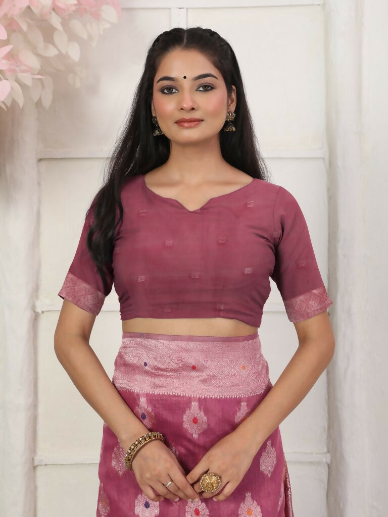 Shree Shyam Fashion Linen Cotton Pink Saree
