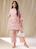 Janasya A-Line Cambric Cream Floral Notch Neck Co-Ords