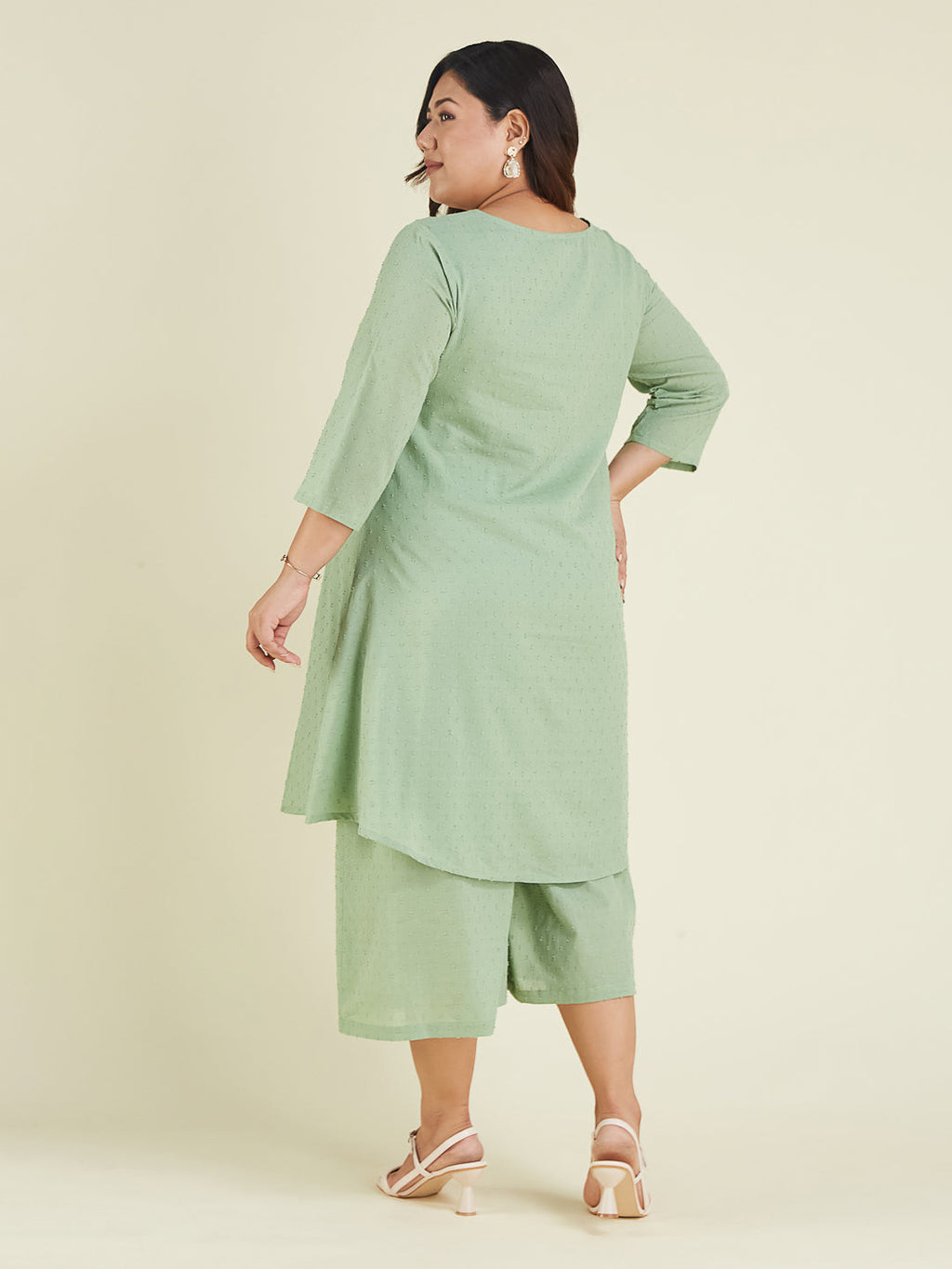 Janasya Light Dobby Cotton Self Design A-Line Top & Bottom Set