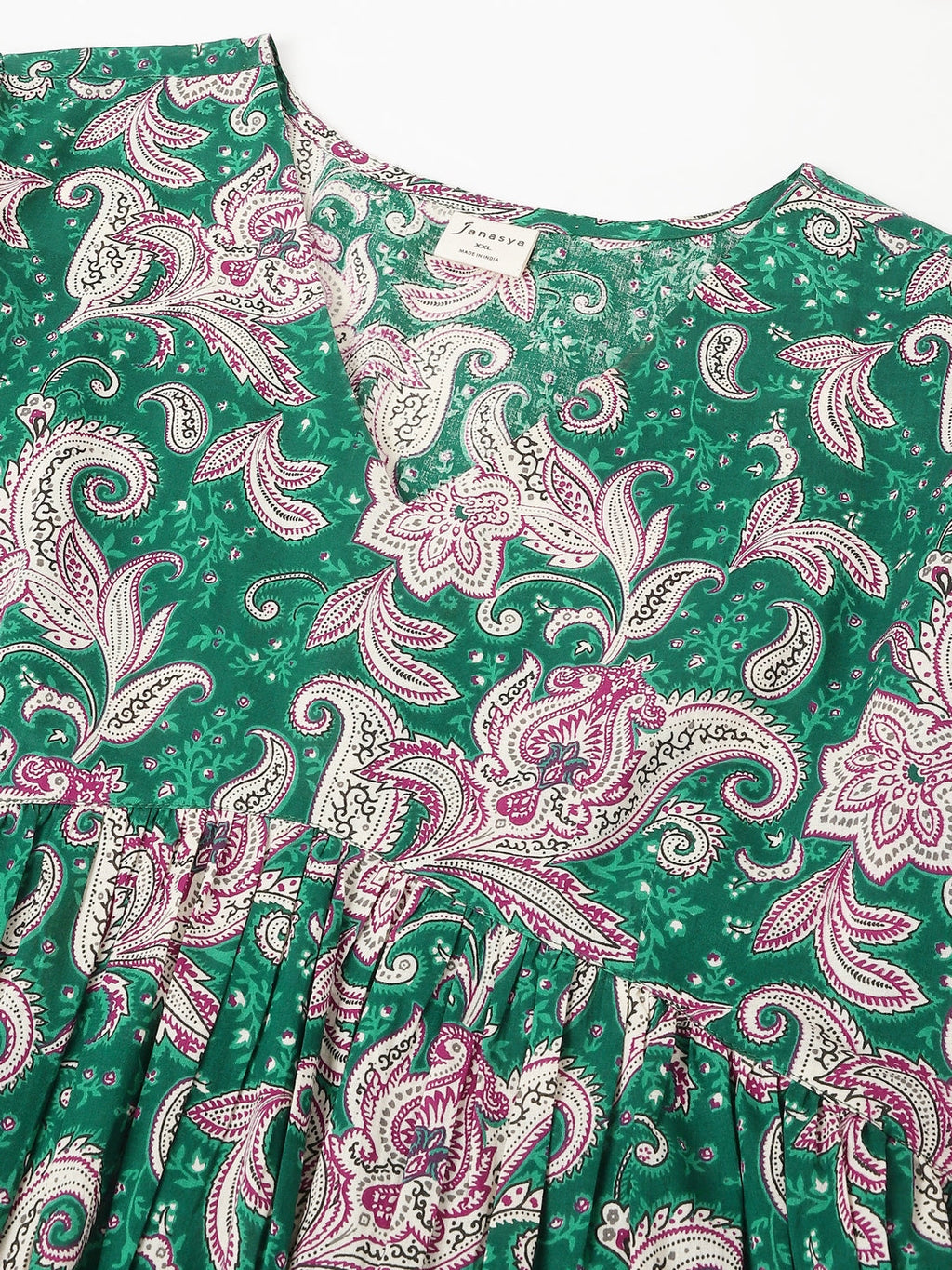 Janasya Dark Cotton Floral Tiered Dress