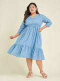 Janasya Light Cotton Schiffli Fit & Flare Dress