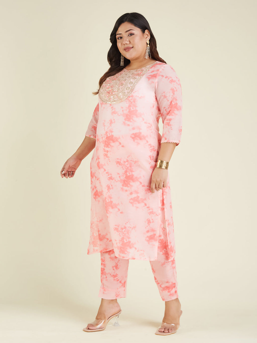 Janasya Light Silk Blend Tie & dye Straight Kurta Set