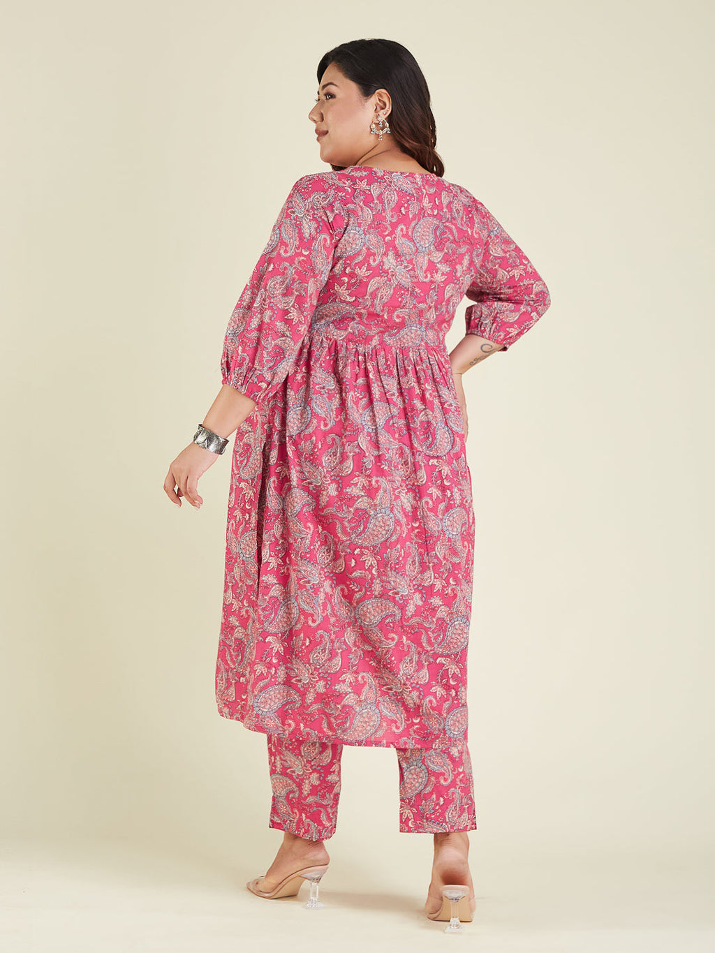 Janasya Bright Cotton Floral A-Line Kurta Set