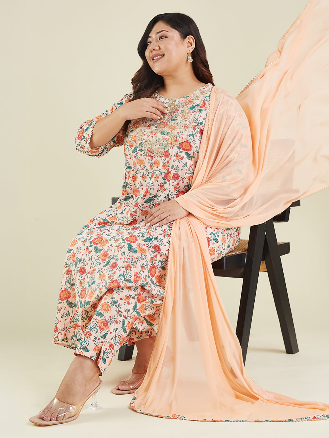 Janasya Light Cotton Floral Anarkali Kurta Set