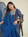 Janasya Dark Georgette Ajrakh Anarkali Kurta Set
