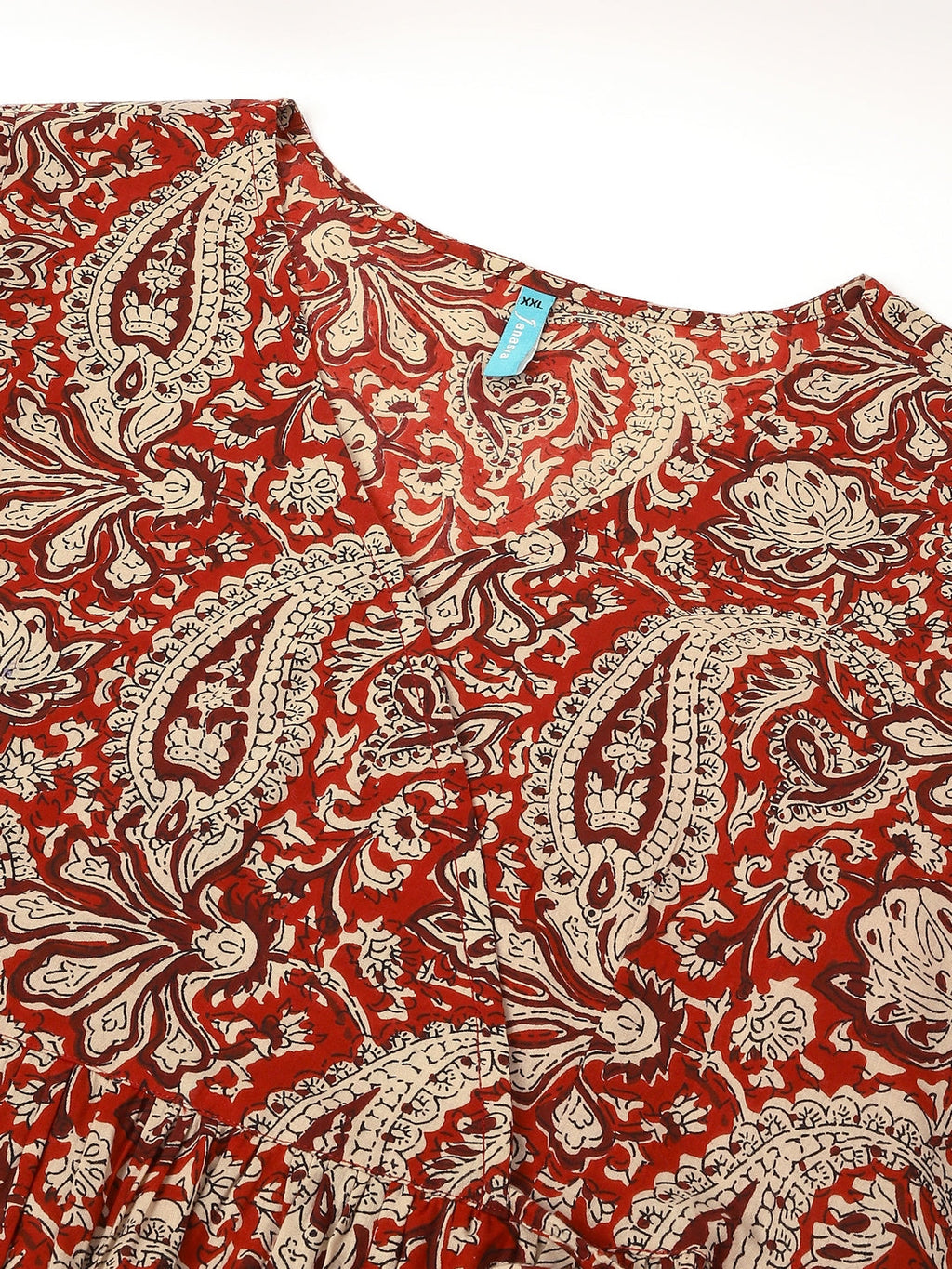 Janasya Dark Cotton Paisley Peplum Tunic
