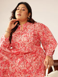 Janasya Bright Cotton Floral A-Line Dress