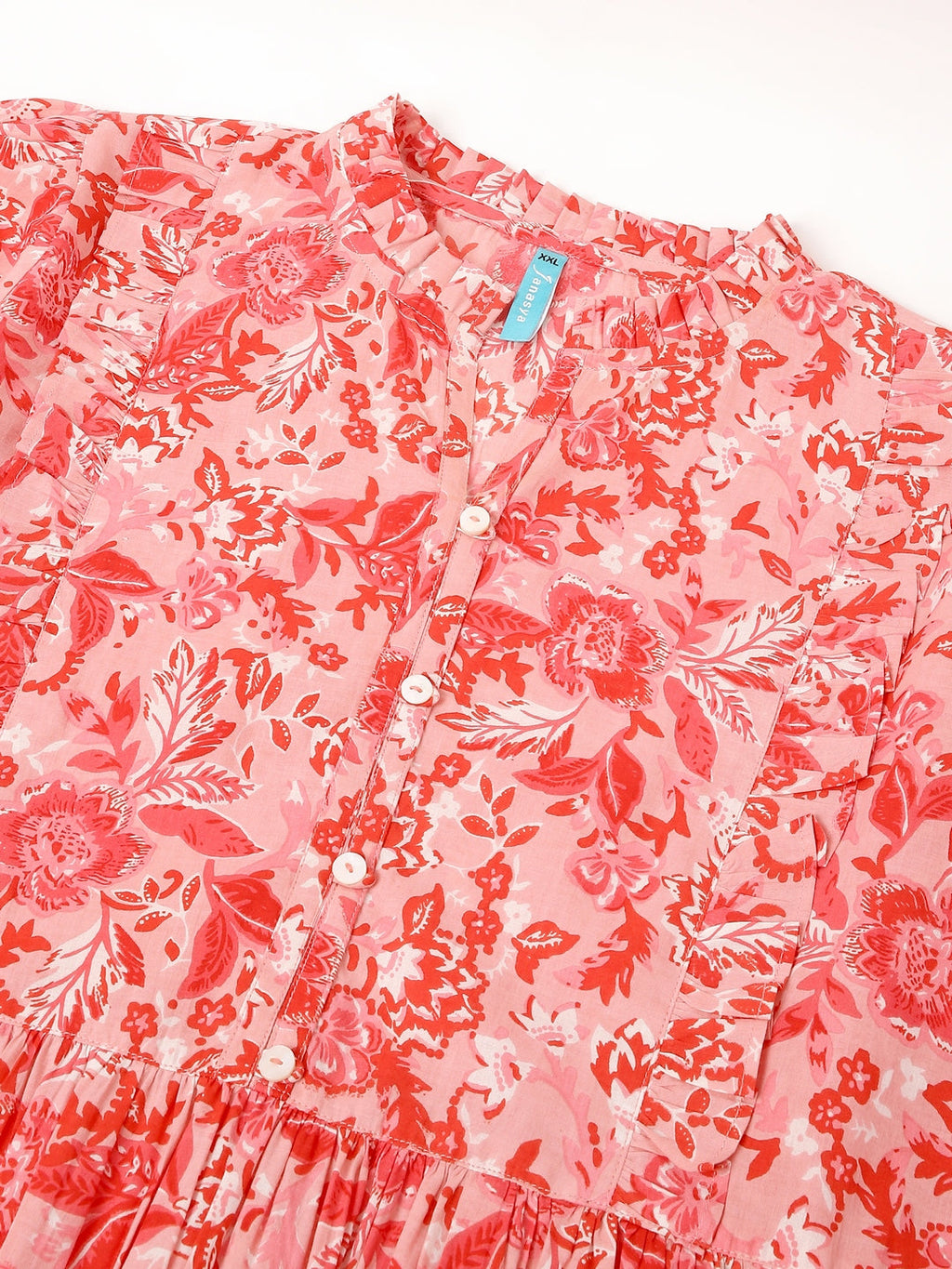 Janasya Bright Cotton Floral A-Line Dress