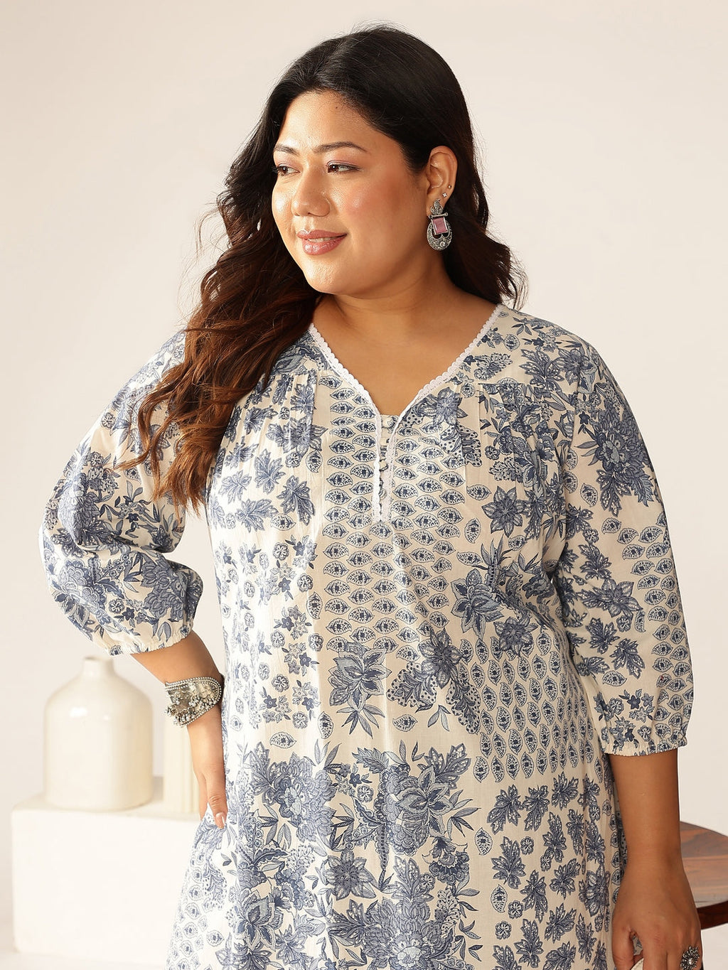 Janasya Light Cotton Floral A-Line Kurta Set