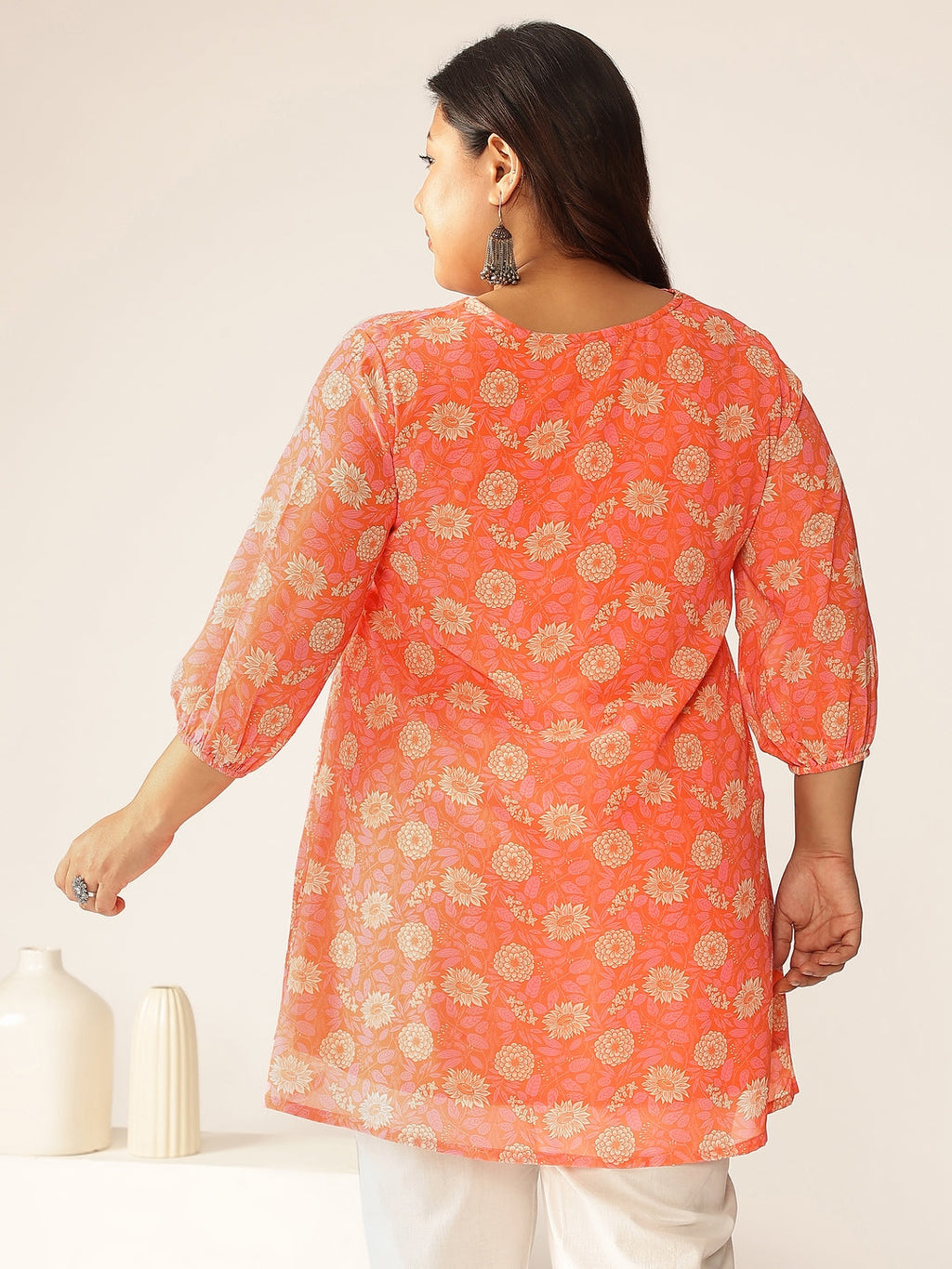 Janasya Bright Georgette Floral A-Line Tunic