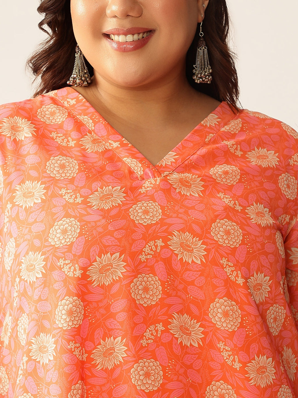 Janasya Bright Georgette Floral A-Line Tunic